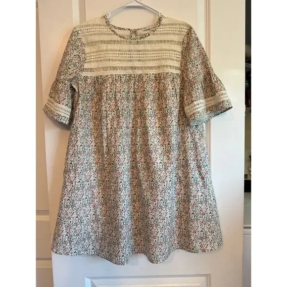 English Factory Floral Lace Trim Shift Babydoll Mini Dress Bell Sleeves Size XS - Picture 4 of 9